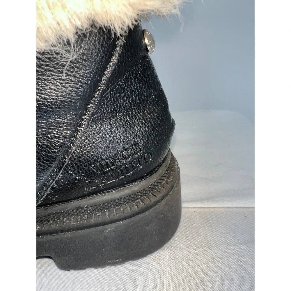 Vince Camuto Kids Black Leather‎ Faux Fur Trim Lace Up Combat Boots Side Zip